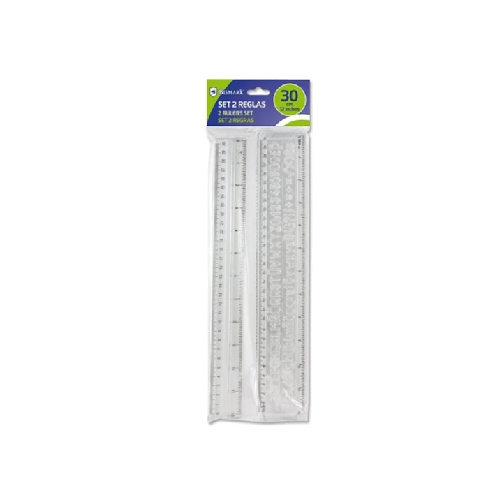 Bismark Pack de 2 Reglas Milimetradas 30cm - Con Plantilla de Caracteres Rotulables - Ideal para Colegio - Fabricada en Plastico - Transparente 1