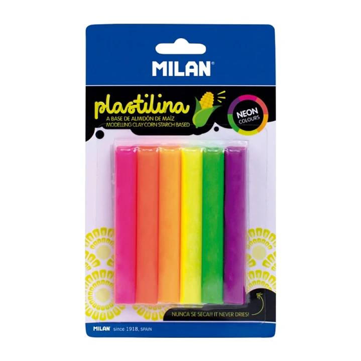 Milan Pack de 6 Barritas Plastilina de Colores - 100% Vegetal - Muy Moldeable - No Se Seca - Colores Mezclables - 70g - Colores Surtidos 1