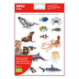 Apli Gomets Tematicos Realistas Animales Marinos - 30 Gomets Tematicos por Bolsa - Imagenes Realistas de Animales Marinos - Adhesivo Removible - Color