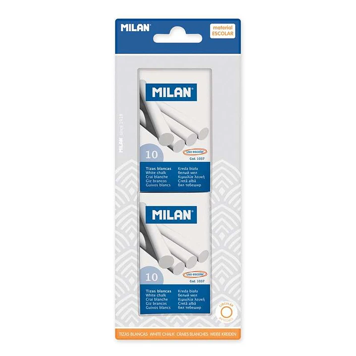 Milan Pack de 2 Cajas de 10 Tizas - Redondas - No Contienen Caseina - Color Blanco 1
