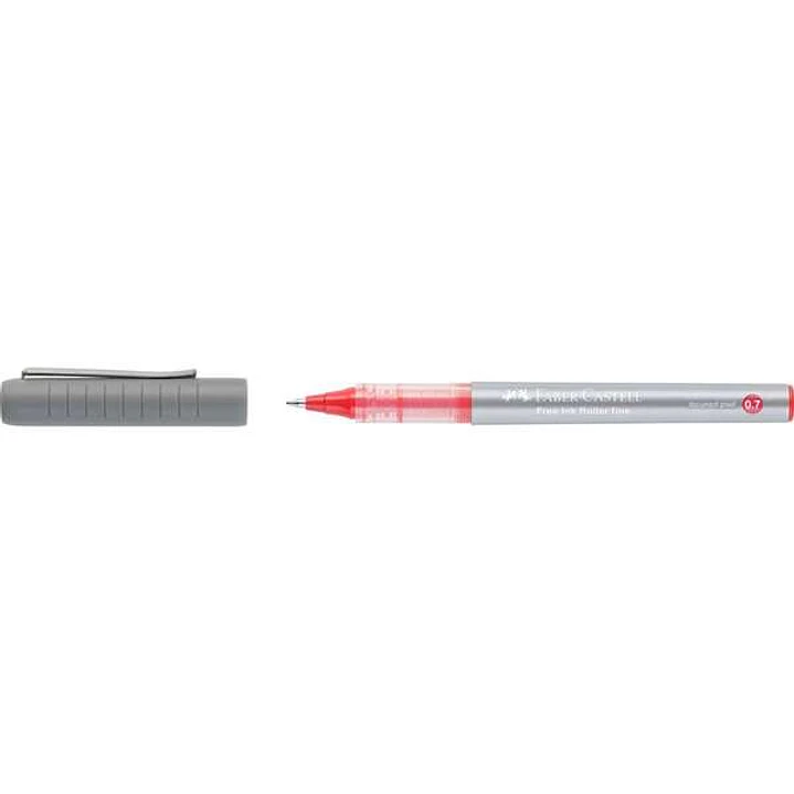 Faber-Castell Roller Free Ink Boligrafo de Tinta Liquida - Punta Conica 0,7mm - Ancho de Linea Fino - Clip de Metal - Color Rojo 1