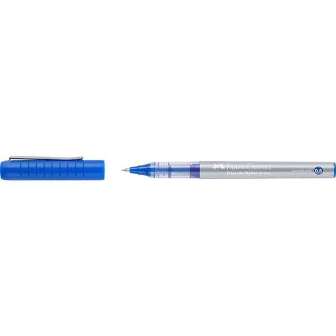 Faber-Castell Roller Free Ink Boligrafo de Tinta Liquida - Punta Conica 0,5mm - Ancho de Linea Extrafino - Clip de Metal - Color Azul 1