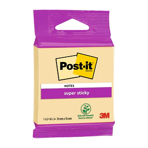 Post-It Super Sticky Bloc de 45 Notas Adhesivas Reposicionables - Forma Cuadrada - 76x76mm - Color Amarillo Claro