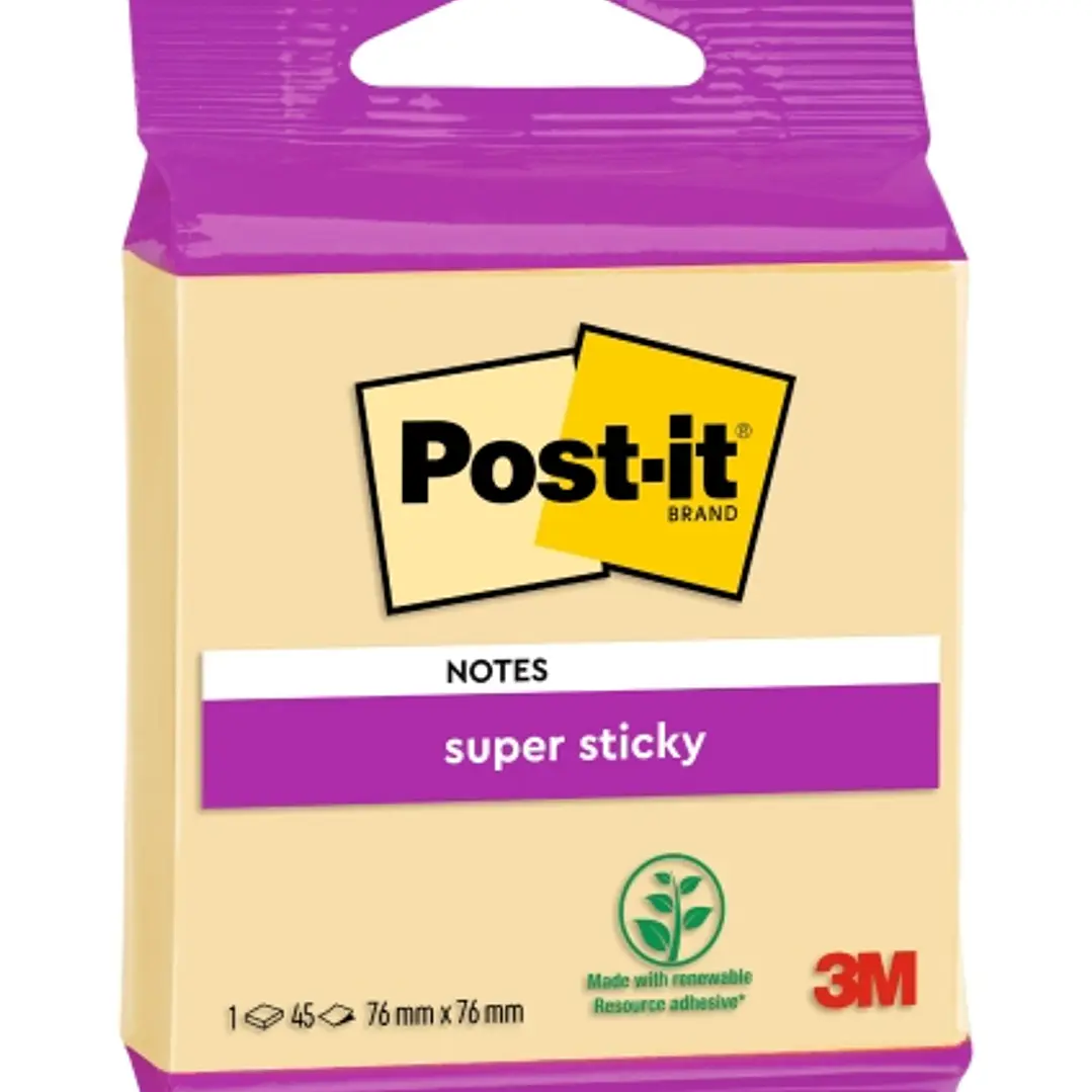 Post-It Super Sticky Bloc de 45 Notas Adhesivas Reposicionables - Forma Cuadrada - 76x76mm - Color Amarillo Claro 1
