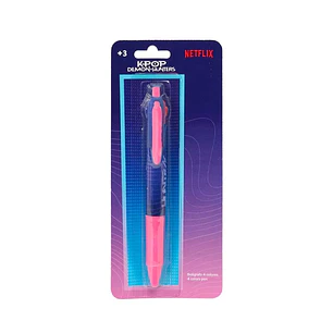 Safta K-Pop Demon Hunters Boligrafo Retractil de 4 Colores - Presentado en Blister - Ergonomico - Color Rosa y Azul