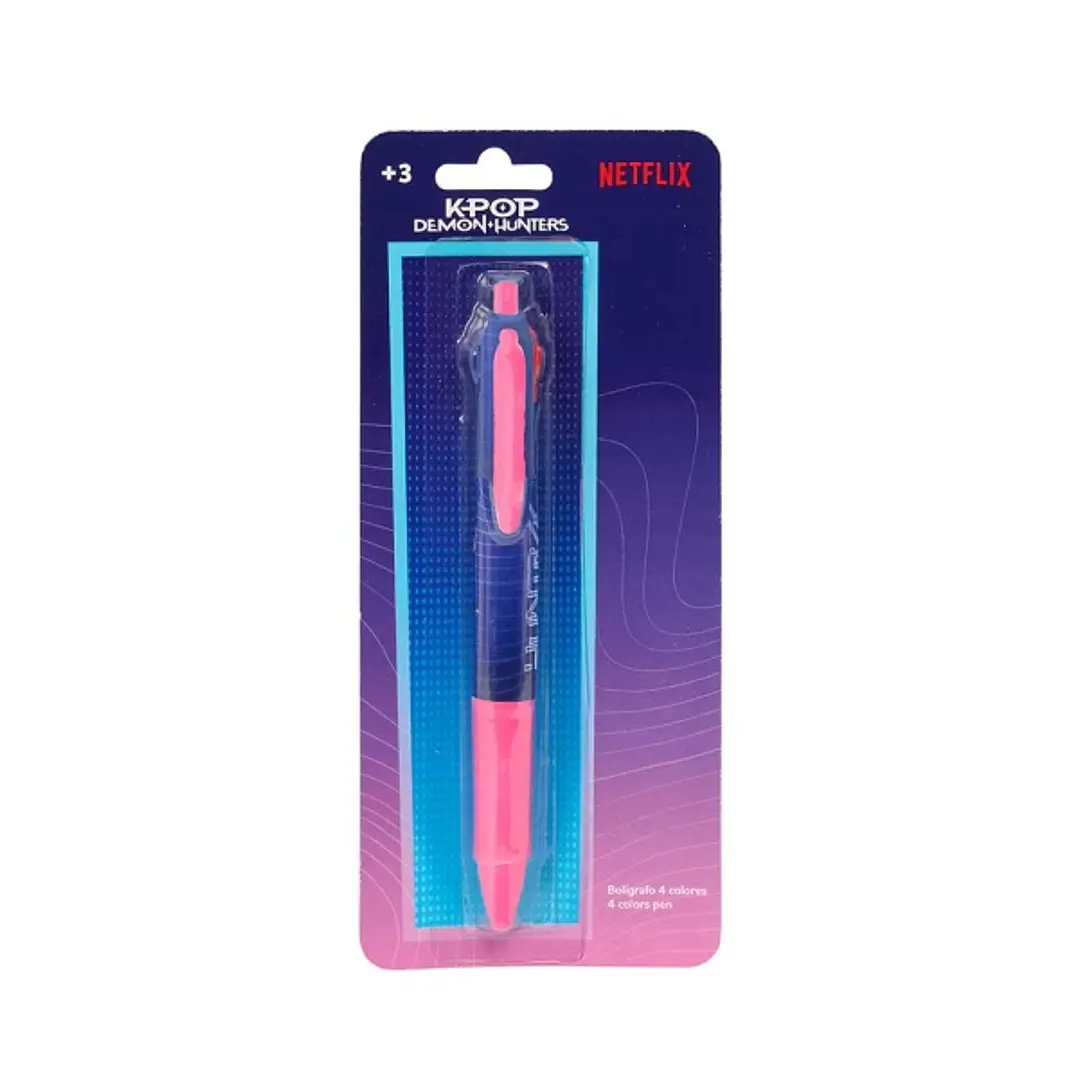 Safta K-Pop Demon Hunters Boligrafo Retractil de 4 Colores - Presentado en Blister - Ergonomico - Color Rosa y Azul 1