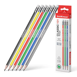 Erichkrause Classic 101 Lapiz de Grafito Plastico HB Triangular con Goma de Borrar - Colores Surtidos