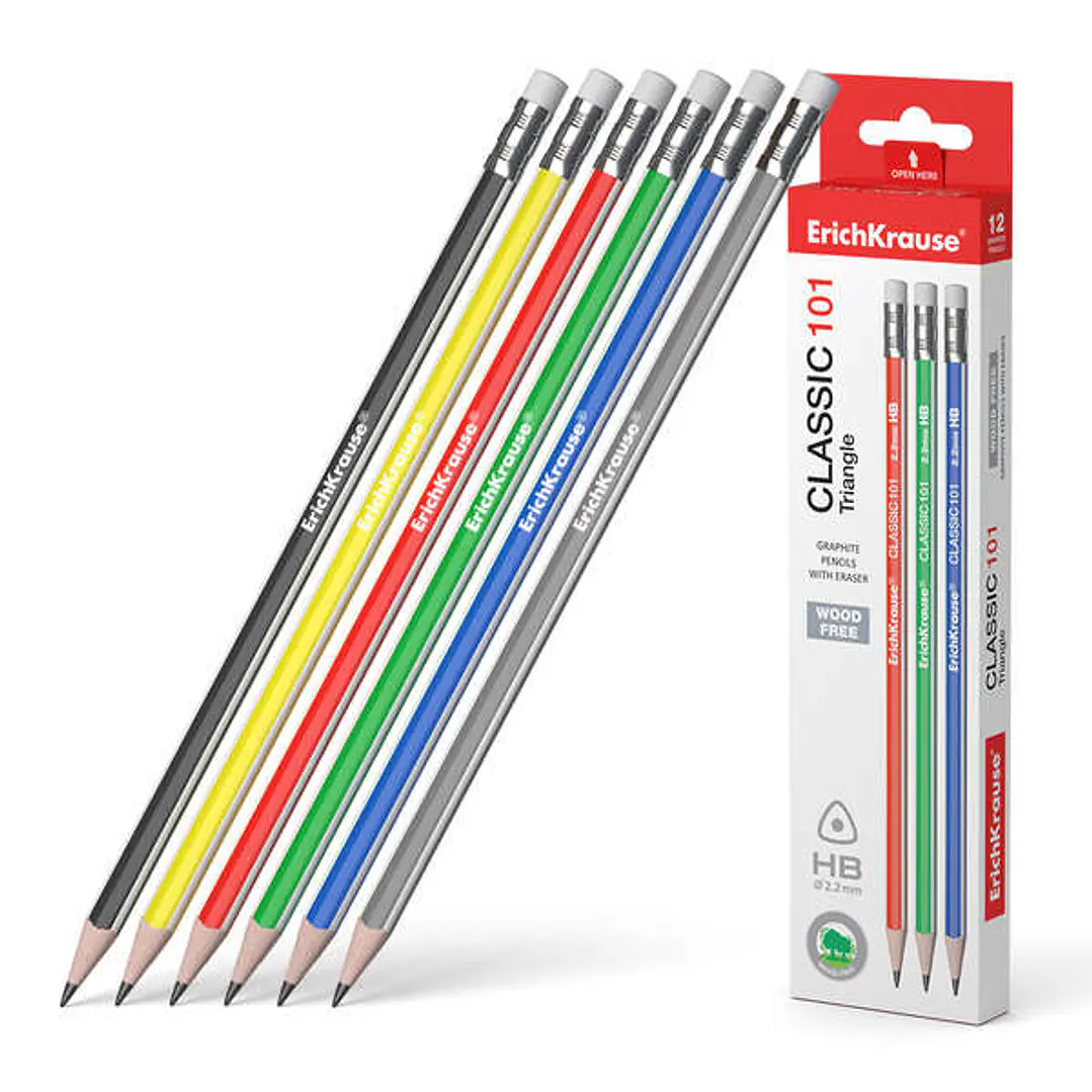 Erichkrause Classic 101 Lapiz de Grafito Plastico HB Triangular con Goma de Borrar - Colores Surtidos 1