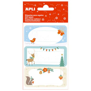 Apli Pack de 27 Etiquetas Adhesivas Navideñas para Regalos - Diseños Surtidos - Espacio para Escribir