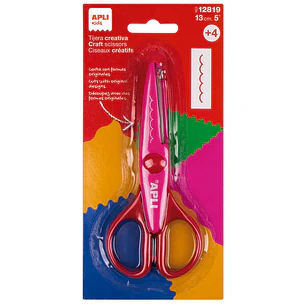 Apli Tijera Creativa Dentada de 13cm - Punta Redondeada - Ergonomica para Ambidiestros - Corta Todo Tipo de Material - Color Rosa