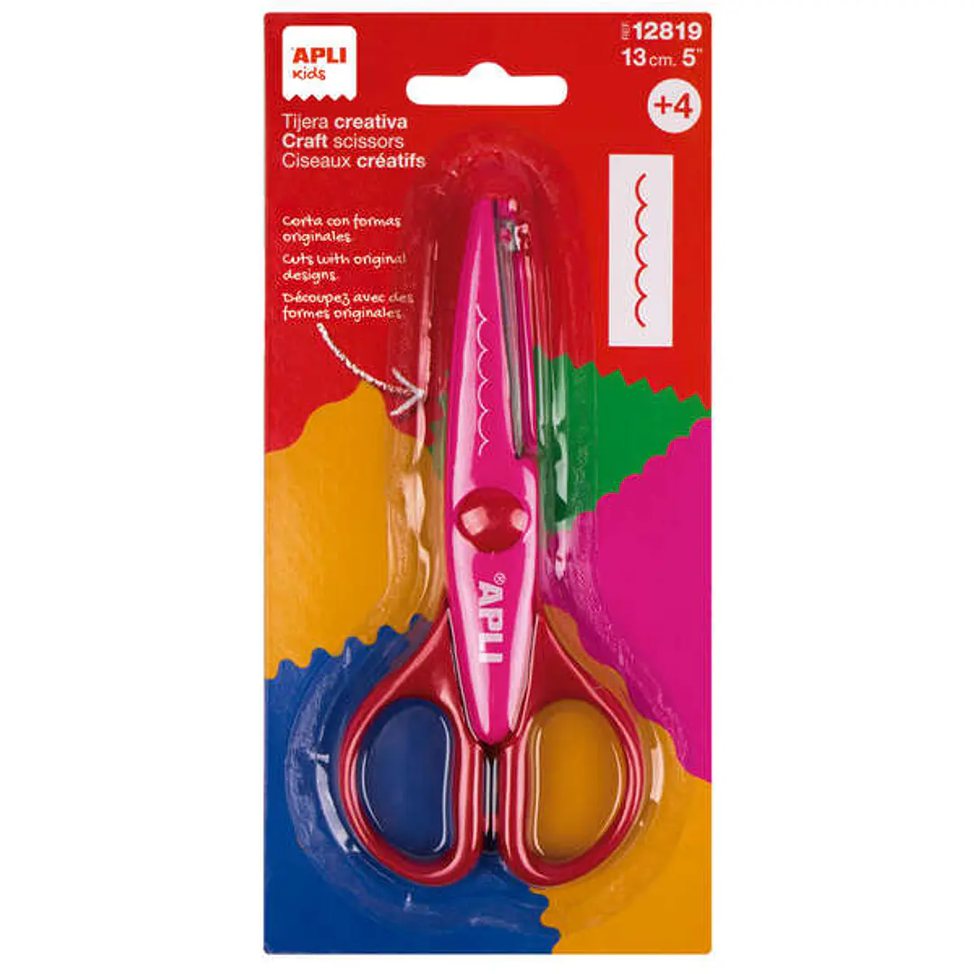 Apli Tijera Creativa Dentada de 13cm - Punta Redondeada - Ergonomica para Ambidiestros - Corta Todo Tipo de Material - Color Rosa 1