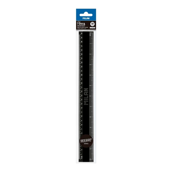 Milan Shadow Regla de 30cm - Plastico Rigido - Opaca - Centimetros y Pulgadas - Color Negro 1
