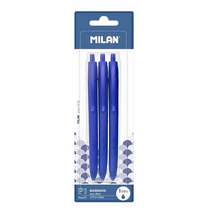 Milan P1 Touch Pack de 3 Boligrafos de Bola Retractiles - Punta Redonda 1mm - Tinta con Base de Aceite - Escritura Suave - 1.200m de Escritura - Color