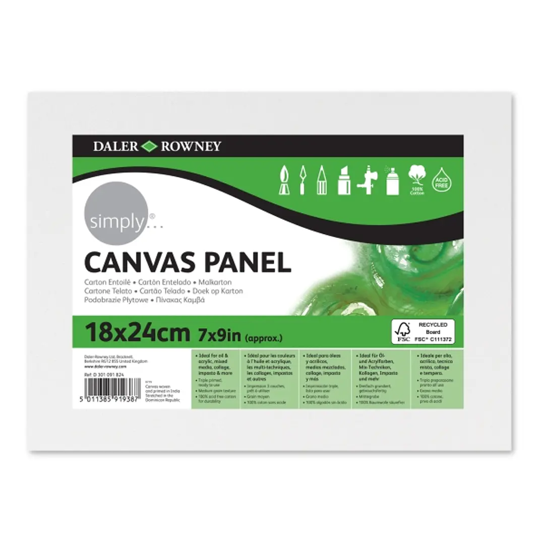 Daler Rowney Simply Carton Entelado - 250g - 18x24cm - Imprimacion Triple - Grano Medio - 100% Algodon sin Acido - 250g - Color Blanco 1