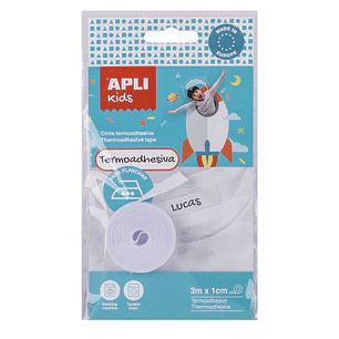 Apli Cinta Termoadhesiva para Marcar Ropa - 10mmx3m - 70% Poliester y 30% Algodon - Resistente a Lavadora y Secadora - Facil Uso con Boligrafo Comun -