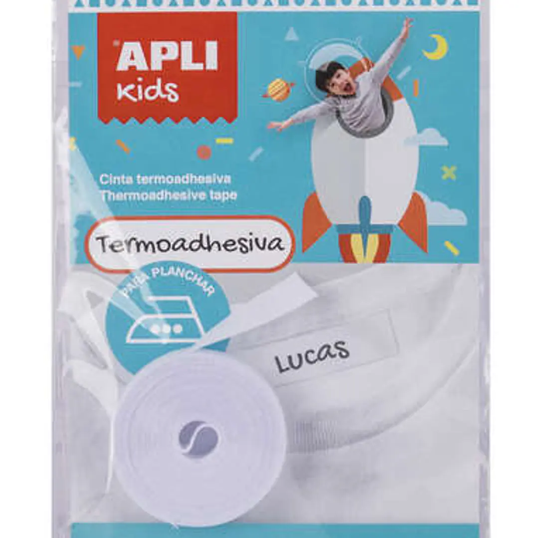 Apli Cinta Termoadhesiva para Marcar Ropa - 10mmx3m - 70% Poliester y 30% Algodon - Resistente a Lavadora y Secadora - Facil Uso con Boligrafo Comun - 1