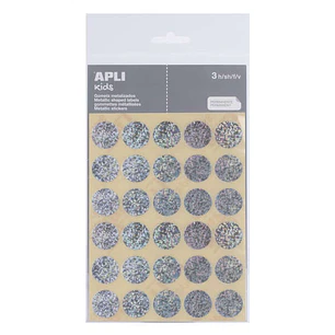 Apli Pack de 90 Gomets Redondos Ø 20mm - Adhesivo Permanente - Ideal para Escuelas Infantiles y Colegios - Color Plata