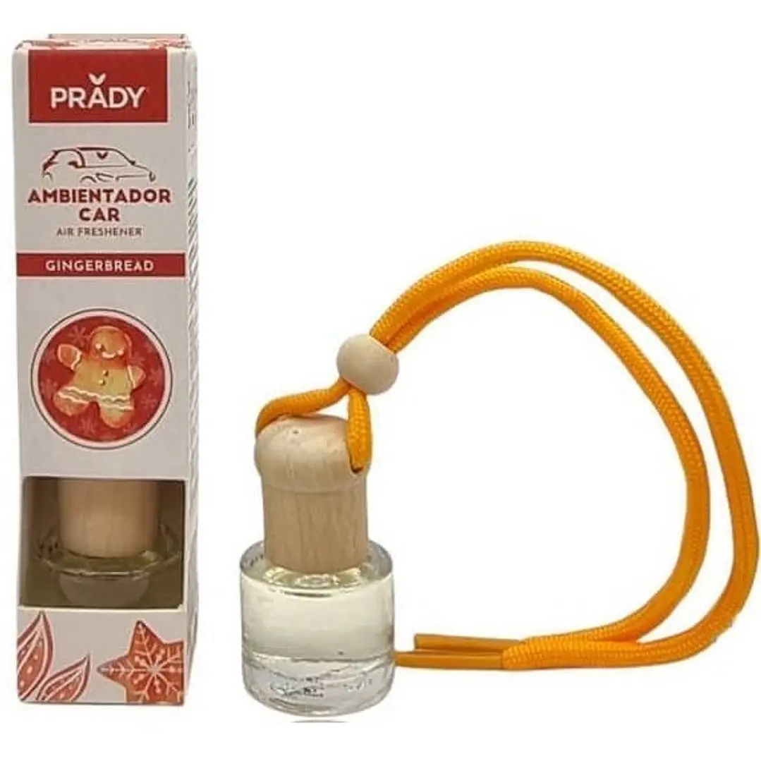 Prady Ambientador Coche Gingerbread - Frasco de Cristal 6 ml y Cuerda para Espejo Retrovisor 1