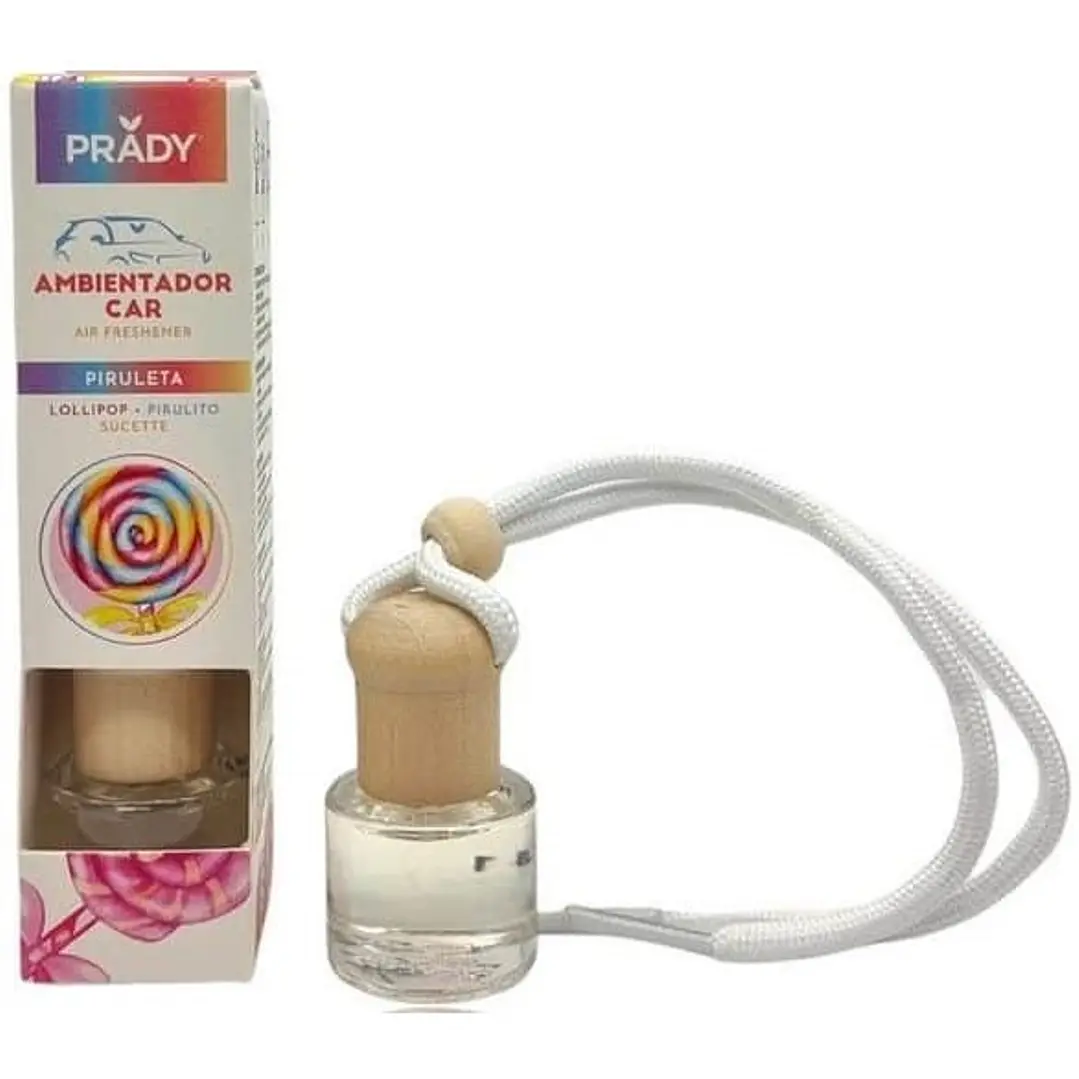Prady Ambientador Coche Piruleta - Frasco de Cristal 6 ml y Cuerda para Espejo Retrovisor 1