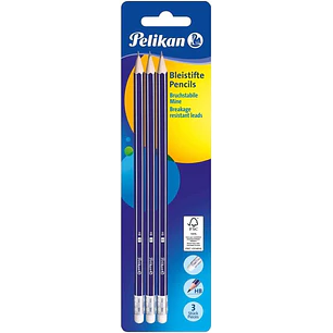 Pelikan Blister de 3 Lapices de Madera HB - Punta de Grafito HB - Cuerpo Barnizado - Mina Resistente