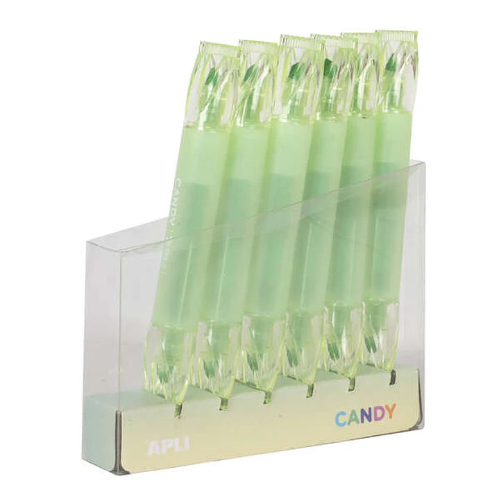 Apli Caramelo Pack de 6 Marcadores Doble Punta 5mm Plana y 2mm Redonda - Ideal para Agendas, Libretas y Calendarios - Color Verde 1