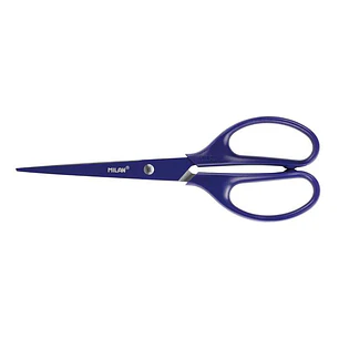 Milan Tijeras Oficina Acid con Cuchilla de Acero Inoxidable - Mango de Plastico Simetrico - Longitud 17cm - Color Azul