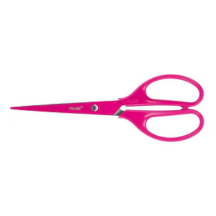 Milan Tijeras Oficina Acid con Cuchilla de Acero Inoxidable - Mango de Plastico Simetrico - Longitud 17cm - Color Rosa