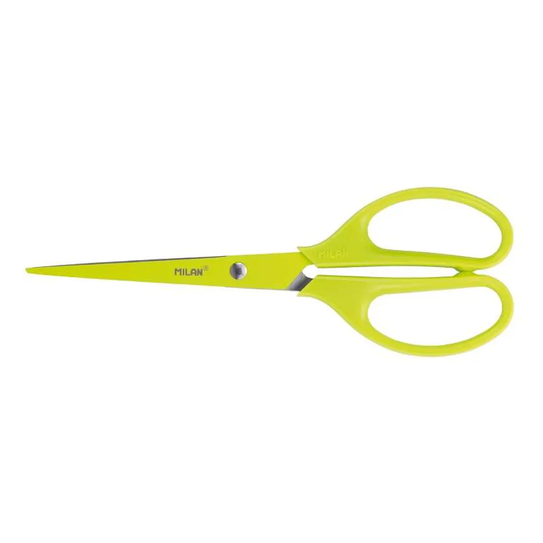 Milan Tijeras Oficina Acid con Cuchilla de Acero Inoxidable - Mango de Plastico Simetrico - Longitud 17cm - Color Amarillo 1