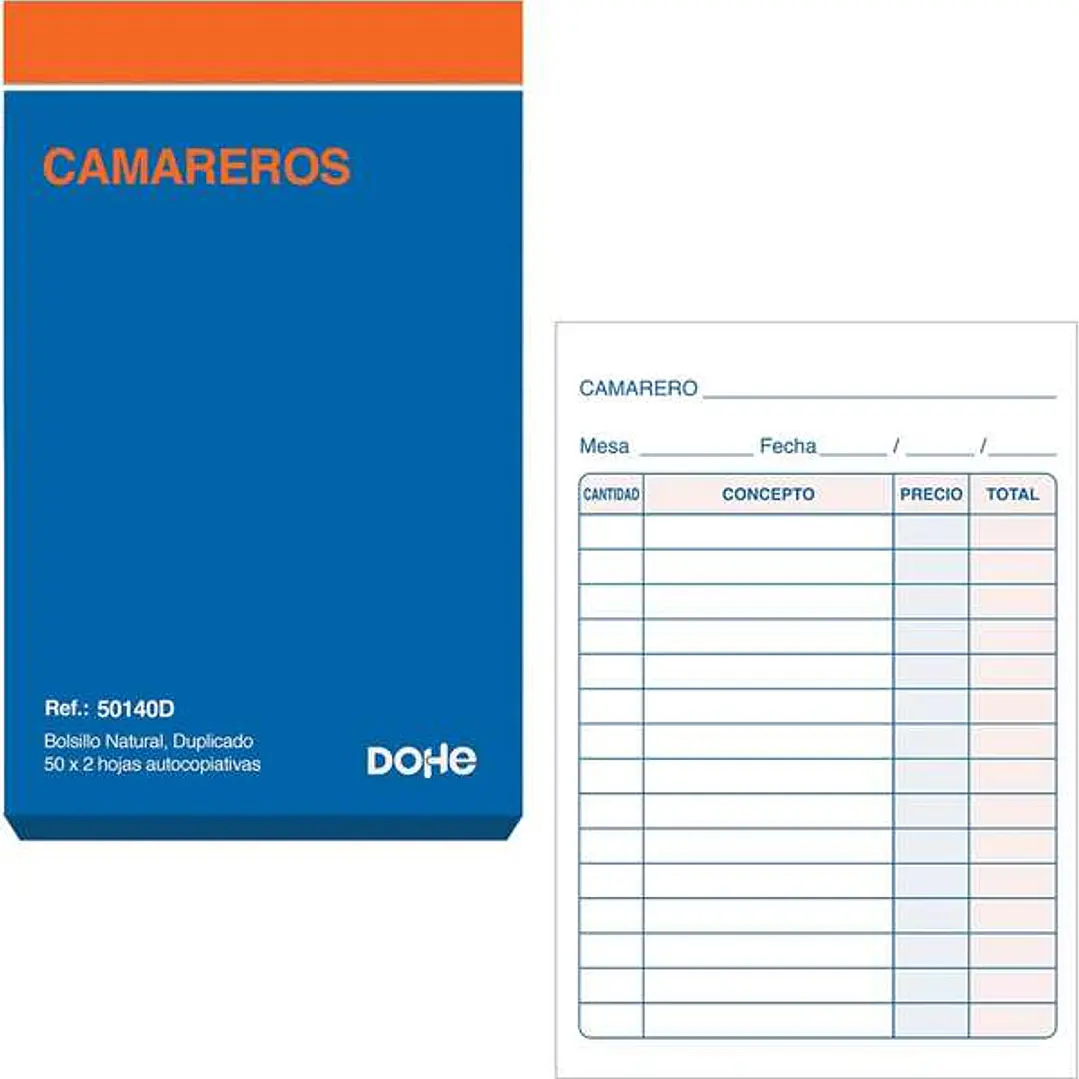 Dohe Talonario de Comandas - Bolsillo Natural - 50x2 Hojas Autocopiativas - Duplicado 1