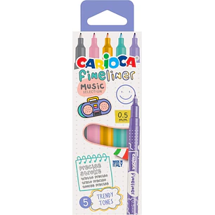 Carioca Fineliner Music Pack de 5 Rotuladores - Punta Blanca de Acetal 0.5mm - Colores Surtidos