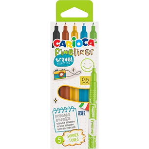Carioca Fineliner Travel Pack de 5 Rotuladores - Punta Blanca de Acetal 0.5mm - Colores Surtidos