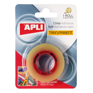 Apli Cinta Adhesiva Transparente 12mm x 33m - Resistente al Agua y a la Intemperie - Facil de Cortar y Aplicar - Ideal para Manualidades y Embalaje Tr