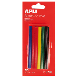 Apli Pack de 12 Barras Termofusibles de Colores Surtidos Ø7.5mmx10cm - Adhesion Instantanea en Multiples Superficies - No Gotea - Compatible con Pisto