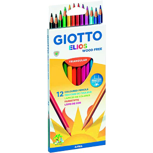 Giotto Elios Wood Free Pack de 12 Lapices Triangulares de Colores - Sin Madera - Mina 3.3 mm - Colores Surtidos