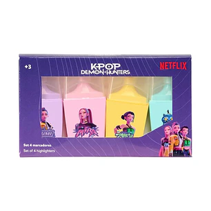 Safta K-Pop Demon Hunters Pack de 4 Marcadores Fluorescentes - Punta Biselada - Colores Surtidos