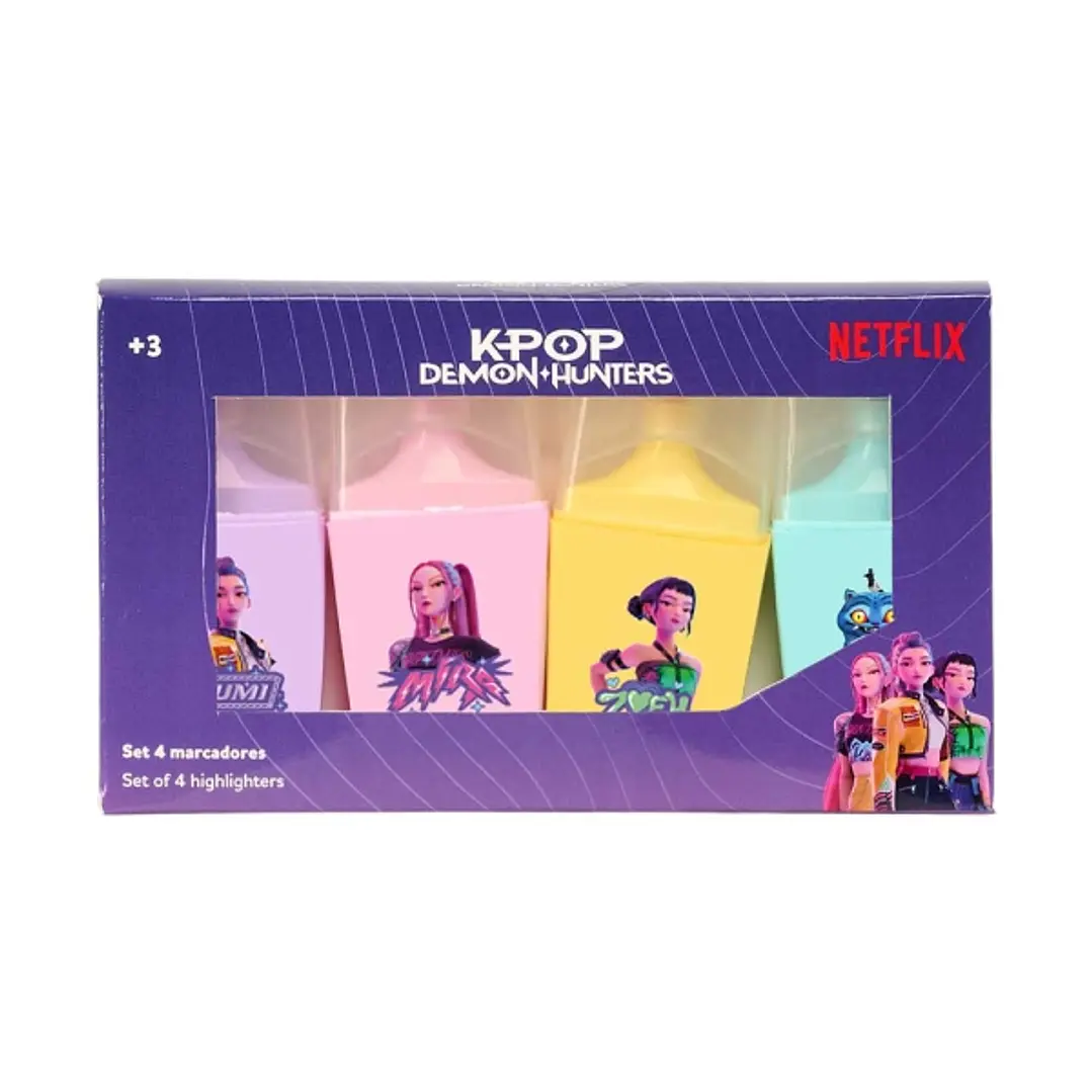 Safta K-Pop Demon Hunters Pack de 4 Marcadores Fluorescentes - Punta Biselada - Colores Surtidos 1