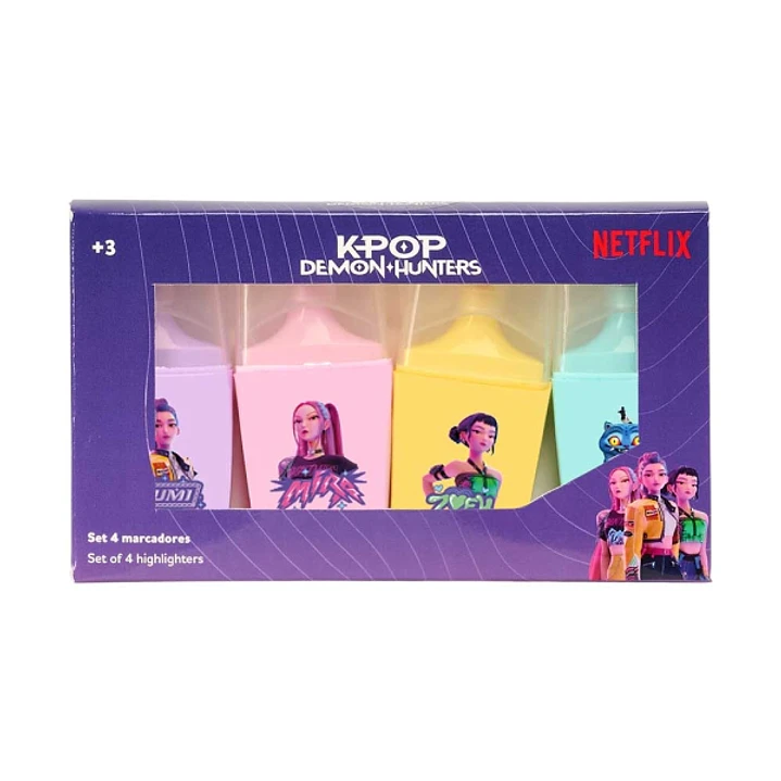 Safta K-Pop Demon Hunters Pack de 4 Marcadores Fluorescentes - Punta Biselada - Colores Surtidos 1