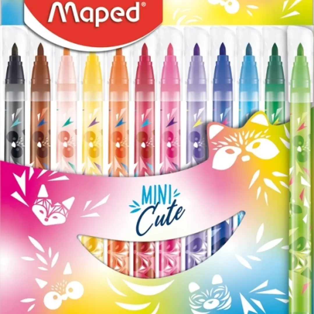 Maped Jungle Mini Cute Pack de 12 Rotuladores con Punta Media Bloqueada 2.8mm - Tinta Lavable - Colores Surtidos 1