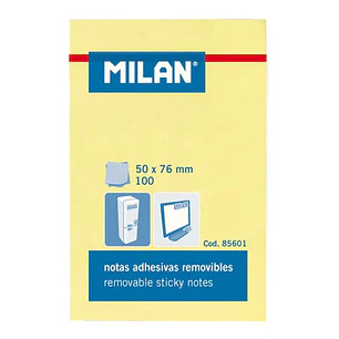 Milan Bloc de 100 Notas Adhesivas - Removibles - 50mm x 76mm - Color Amarillo Claro