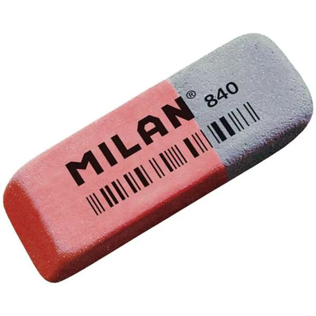 Milan 840 Goma de Borrar Biselada - Doble Uso - Flexible - Miga de Pan - Caucho - Color Rosa/Azul 1