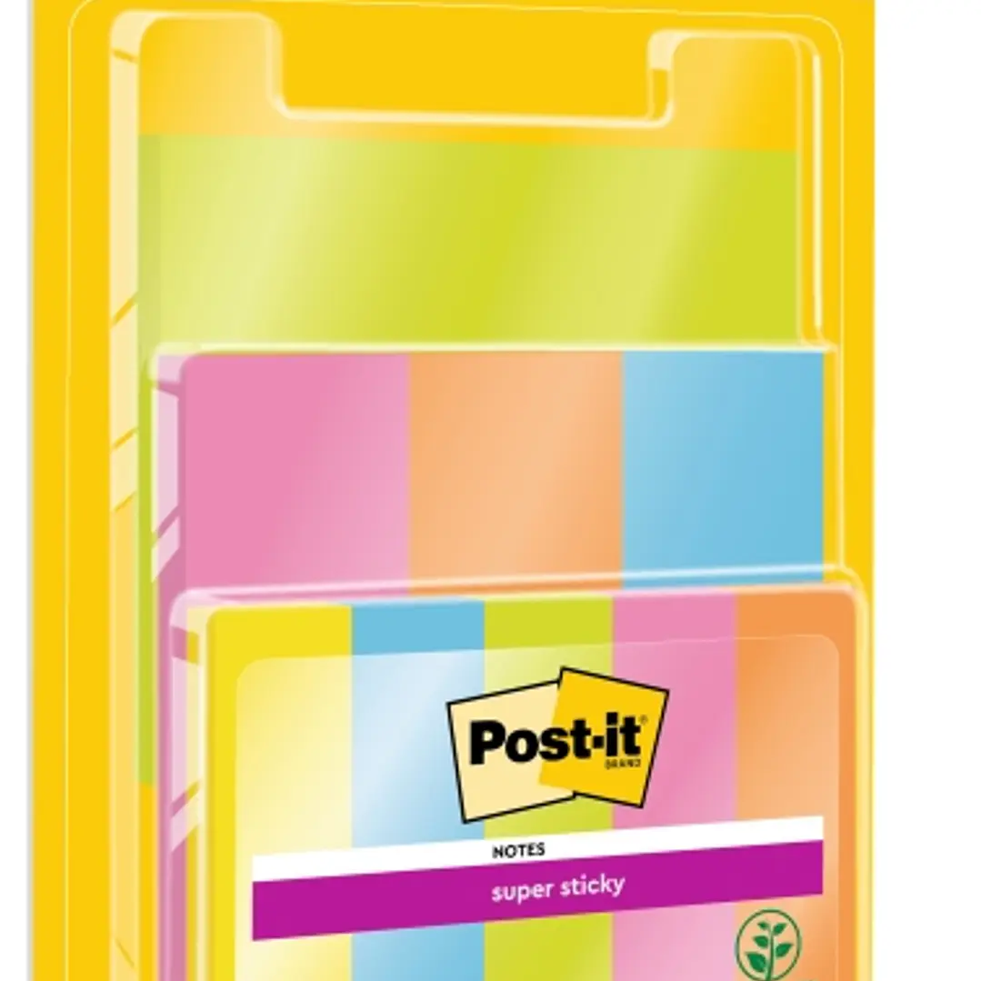 Post-It Super Sticky Pack de 9 Blocs de 45 Notas Adhesivas Reposicionables - 100% PEFC - Colores Surtidos 1