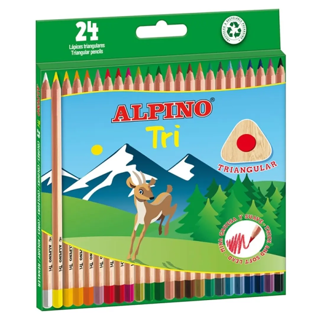 Alpino Tri Pack de 24 Lapices de Colores Triangulares - Mina de 3.3mm - Colores Surtidos 1