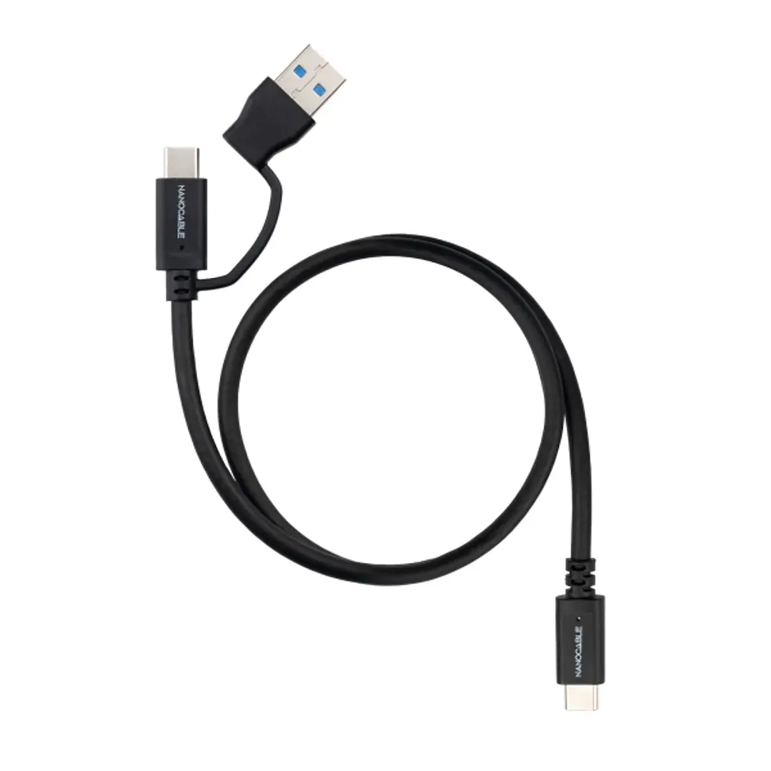 Nanocable Cable USB-C Macho - Soporta hasta 60W - Longitud 2m - Velocidad de Transferencia hasta 10Gbps - Resolucion 4K - Adaptador USB-A Integrado -  1