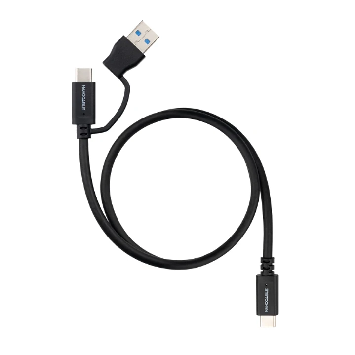 Nanocable Cable USB-C Macho - Soporta hasta 60W - Longitud 2m - Velocidad de Transferencia hasta 10Gbps - Resolucion 4K - Adaptador USB-A Integrado -  1