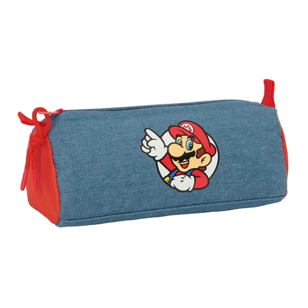 Safta Super Mario Portatodo - 1 Compartimento con Cremallera - 21x8x7cm - Color Rojo y Azul 1
