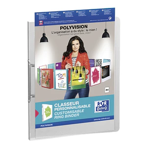 Oxford Polyvision A4+ Carpeta con 2 Anillas 25mm - Lomo de 25mm - Tapa de Plastico Personalizable - Transparente