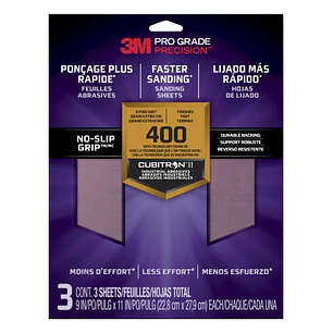 3M Pro Grade Precision Pack de 3 Hojas de Lijado - Grano 400 Extrafino - 22.8x27.9cm - Rendimiento Superior - Reduccion de Fatiga - Color Morado