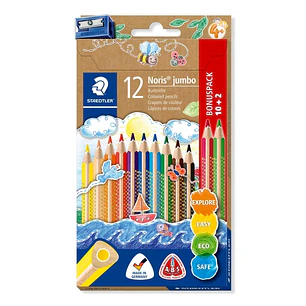 Staedtler Jumbo Noris 128 Pack de 12 Lapices Triangulares de Colores - Diseño Ergonomico - Colores Surtidos
