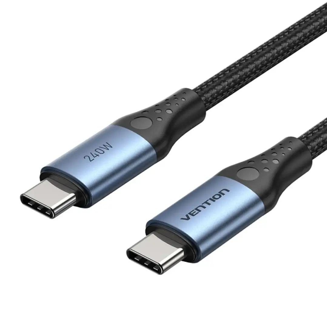 Vention Cable USB-C - Potencia hasta 240W - Longitud 2m - Recubrimiento de Nailon Trenzado - Velocidad hasta 480Mbps - Chip E-Marker - Color Negro y A 1