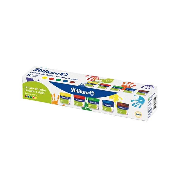 Pelikan Pack de 5 Botes de Pintura para Dedos - 40ml - Mezclable - Textura Mousse - Contiene Amargante Natural - Colores Surtidos 1